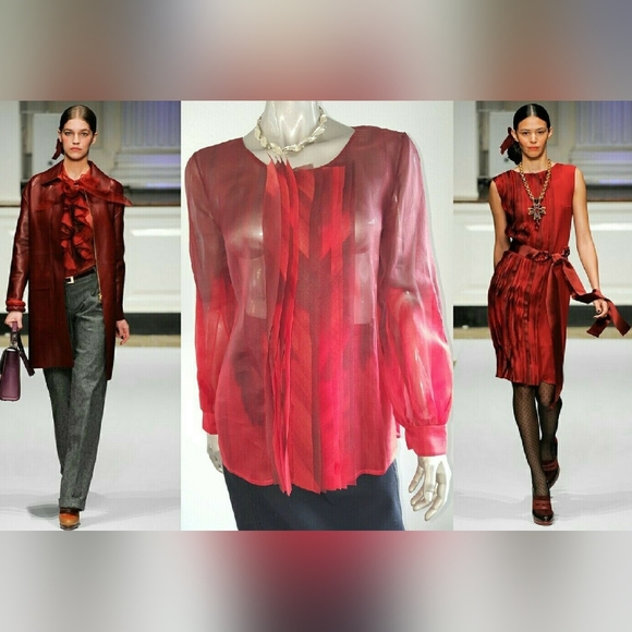 $1,990 NEW OSCAR DE LA RENTA RED SILK RUNWAY BLOUSE US 14 - Picture 1 of 11